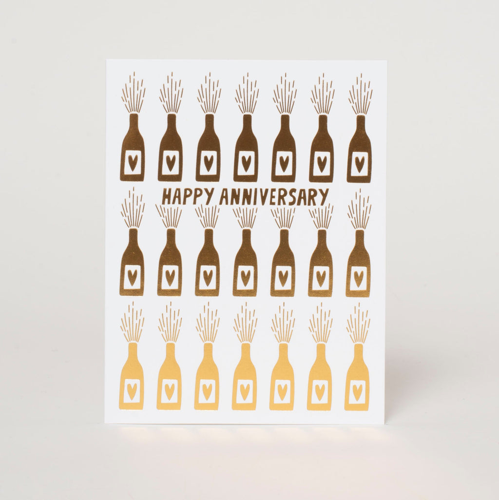 Happy Anniversary Bottles Gold Foil Letterpress Greeting Card