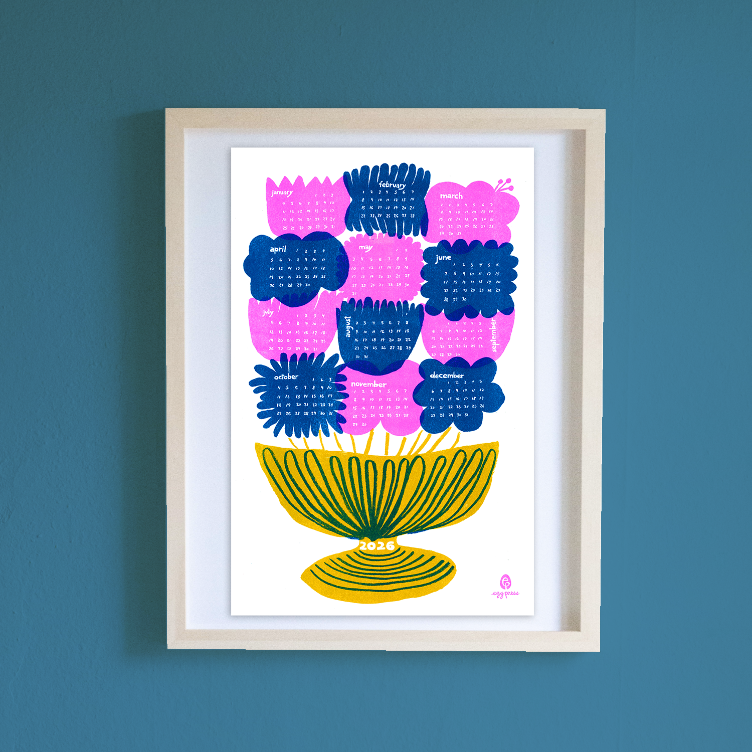 Flower Bouquet 2026 Calendar Illustrated Risograph Print