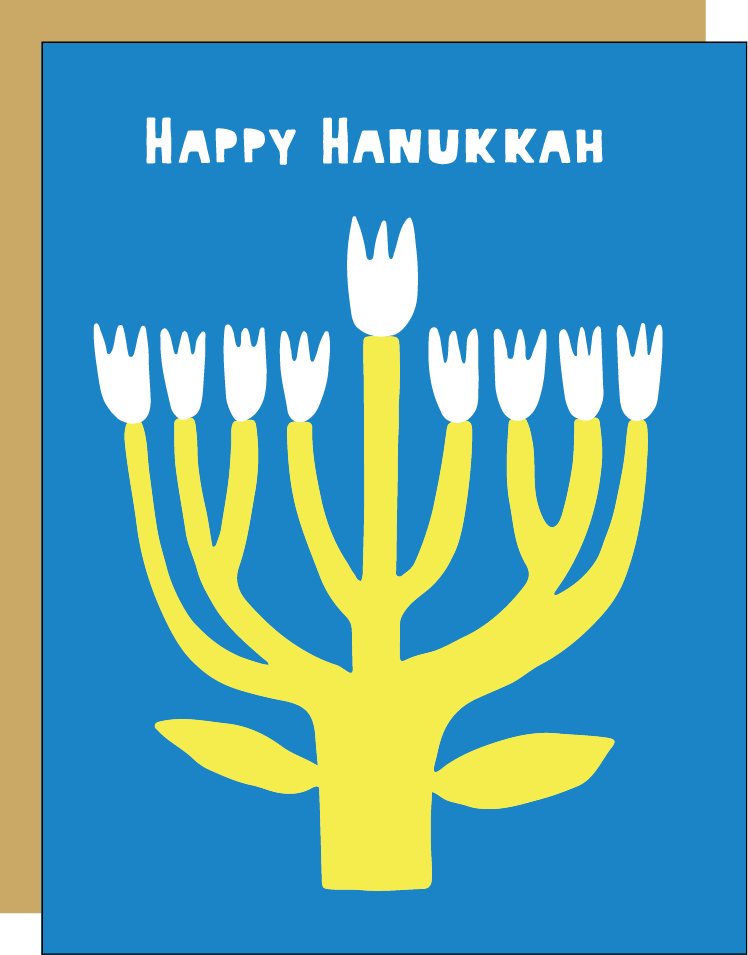 Flower Menorah Hanukkah Letterpress Greeting Card